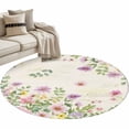 thumbnail image 2 of Round Area Rug 3 Ft, Pink Purple Flower Washable Non-Slip Circle Carpet for Living Room/Bedroom, Spring Vintage Country Floral Leaf Plant Low-Profile Small Floor Mats Collection Rugs for Indoor, 2 of 7