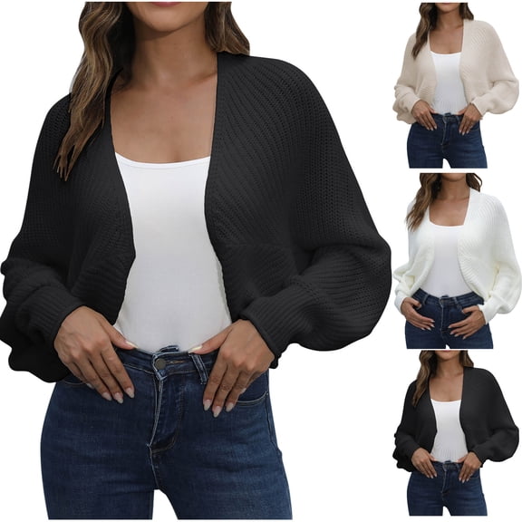 Tumotour Bolero Shrug Cropped Cardigan for Women's Irregular Hem Long Sleeve Open Front Outerwear Coats Fall Lightweight Kint Cardigan Sweater