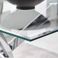 thumbnail image 2 of Heavenly Collection Silver Rectangular Tempered Glass Dining Table with Cross Metal Base for Dining Room or Kitchen, 2 of 6