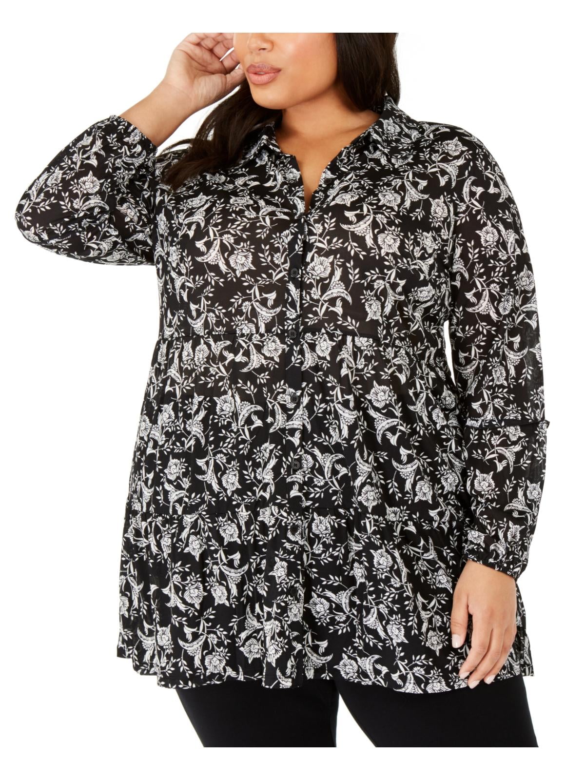 Style & Co. - Style & Co. Womens Plus Printed Button Front Blouse ...