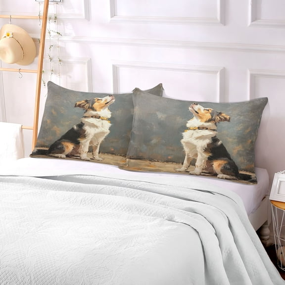 Pillow Case Plush Pillow Light Brown and White Dog Look Up Case standard size/King size/Queen size Bed Pillow Pillowcases