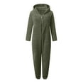 thumbnail image 4 of Mnyycxen Women Sherpa Jumpsuit Fuzzy Long Sleeve Hooded Onesie Pajamas Warm Playsuit Loungewear With Cat Ears, 4 of 5