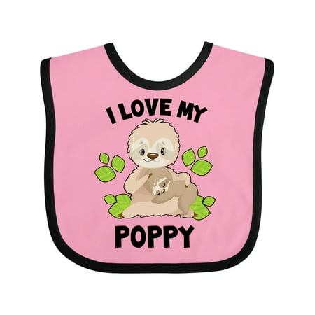 

Inktastic Cute Sloth I Love My Poppy with Green Leaves Gift Baby Boy or Baby Girl Bib