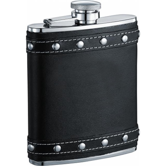 Visol Flacon de Liqueur à Clous Rocker en Cuir Noir - 6 Onces
