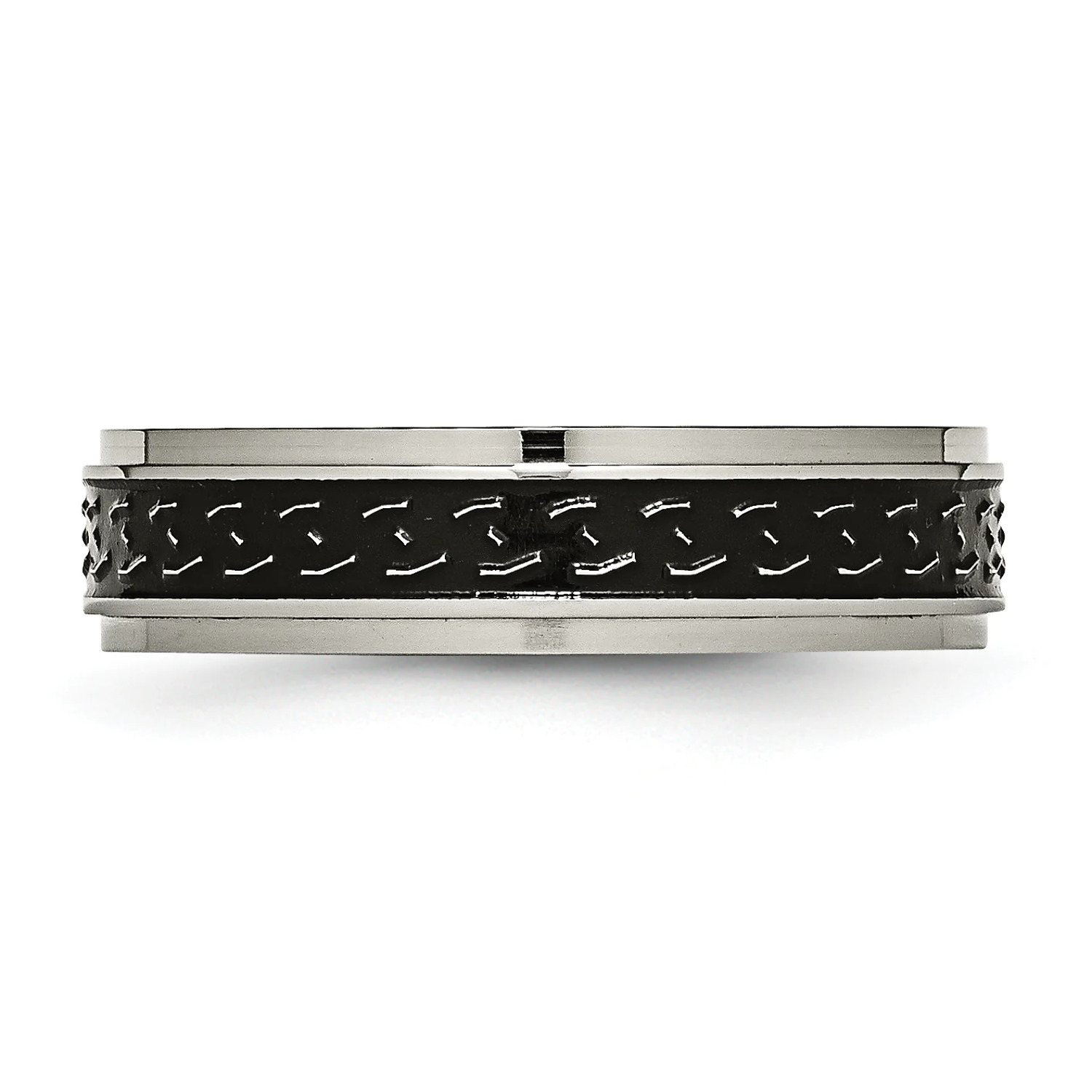 Titanium Ridged Edge Black Enamel Braid Design 6mm Polished Band