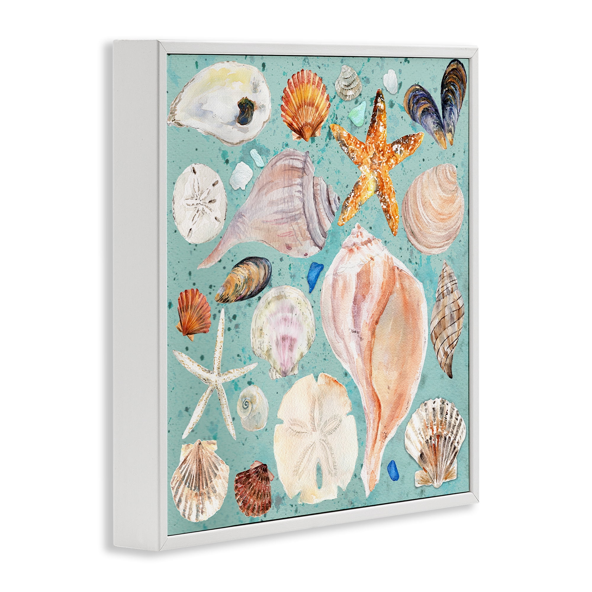 Stupell Industries Seashell Puzzle Pattern Coastal Painting White Framed Art Print Wall Art, 12 x 12