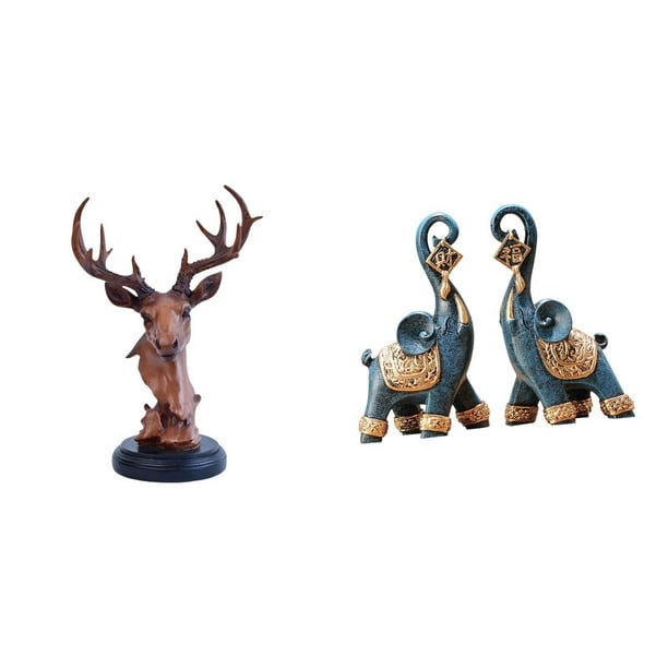 Figura Decorativa De Cabeza De Elefante Y Ciervo, Estatua Artesanal De Animal, Escultura De Resina Moderna, Arte Coleccionable, Adorno Decorativo Para Escritorio, Estantería, Hogar, Oficina,