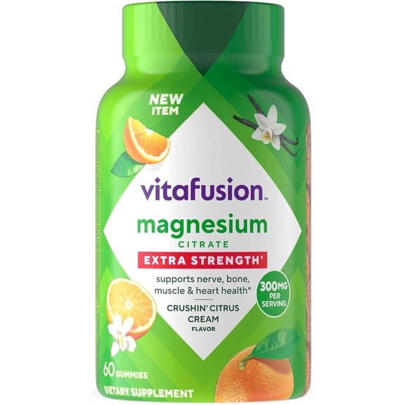 Magnesium Citrate Gummies | 165mg | 60 Count | for Adult Women & Men | Orange Vanilla Flavor | by Vitafusion