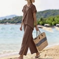 thumbnail image 4 of Two Piece Pant Set For Women Button Slit Hem Business Casual Daywear Summer Casual Pull On Travel Wear Relaxed Fit Straight Leg Wide Leg High Rise, 4 of 6