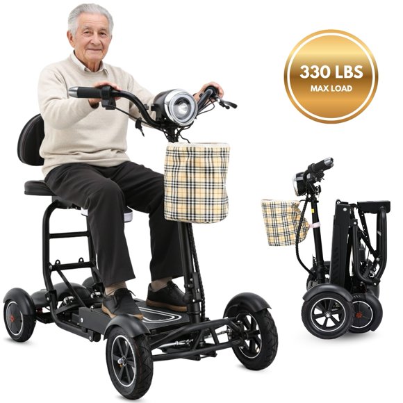 Trottinettes de Mobilité Légères et Pliables Dragon pour Adultes et Aînés - Fauteuil Roulant Électrique Tout-Terrain Bariatrique avec Double Siège Pliable - Noir Mat