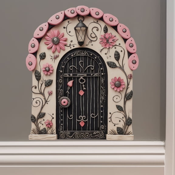 Pastel Pink Flowers Fairy Door - Fairy Door 3D Wall Sticker