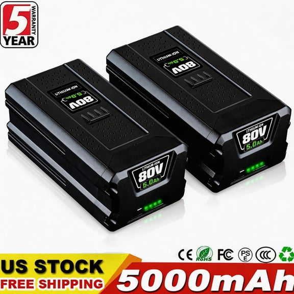 2Pack 80V 5.0Ah Li-ion Battery Compatible with Greenworks 80V Battery GBA80200 GBA80250 GBA80400 GBA80500 for with LED Indicator Light