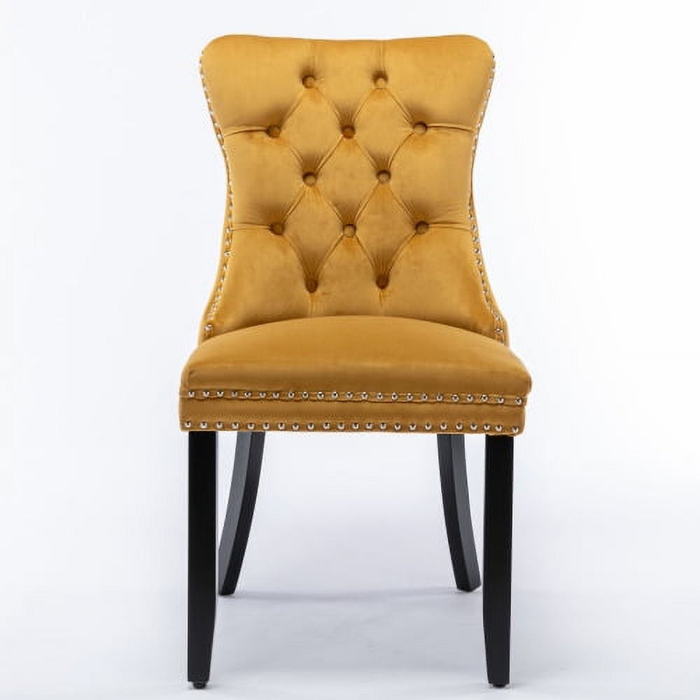 MOONMISS Dining Chairs 2-Pcs Set, High-end Velvet Upholstered Accent Chairs Button Tufted Dining Chairs with Back Ring Pull and Nailhead Trim,Yellow