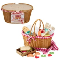 Fisher-Price Wooden Picnic Basket and Food Pretend Play Set for Preschool Kids, 31 Pieces