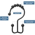 thumbnail image 3 of 12 Pack Shower Curtain Hangers, Stainless Rustproof Double Glide Shower Curtain Hooks Rings for Bathroom Shower Rods Curtains, Black, 3 of 6