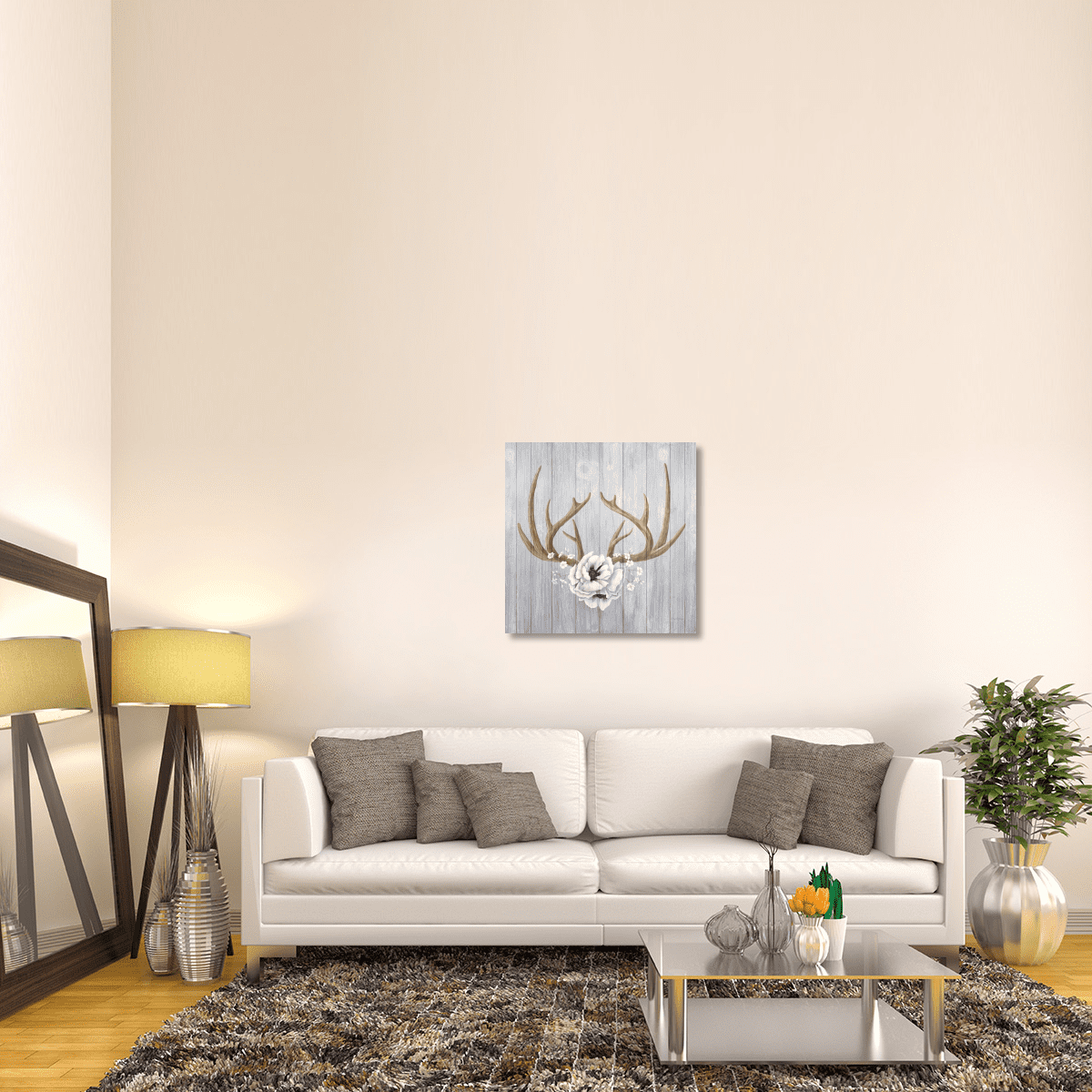 Global Gallery Elyse DeNeige Antlers and Poppies II Sq Canvas Artwork 30 x 30