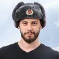 thumbnail image 3 of UDIYO Earflap Hat Badge Decor Thickened Fuzzy Plush Lining Quick Release Buckle Ears Protection Solid Color Windproof Winter Men Women Trapper Hunting Cap for Riding, 3 of 8