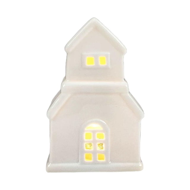 Pekkaxy Light-Up Ceramic Christmas Village Houses, LED Winter Holiday Tabletop Decorations