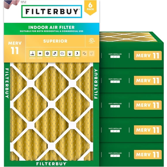 Filterbuy 20x30x4 MERV 11 (MPR 1200) Allergen Defense, Pleated HVAC AC Furnace Air Filters (6-Pack)