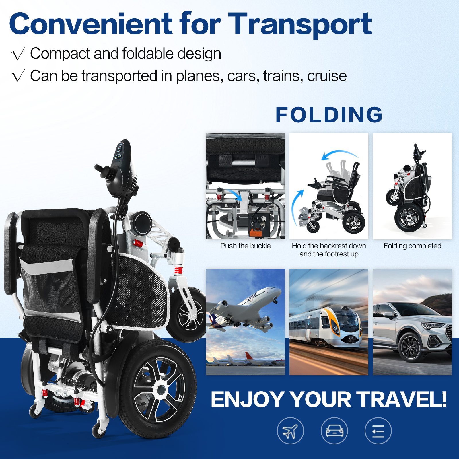 Thland 30+ Miles Long Travel Range, Portable Electric wheelchair for Adults Lightweight Foldable, All Terrain Motorized Power Wheelchair for Seniors Portable, Airline Approved