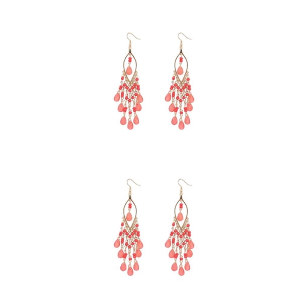 Qarigey Pendientes bohemios de aleación, regalos para mujeres y gotas seguras para la piel, cuentas coloridas para las orejas, pendientes Melon rojo 2Conjunto
