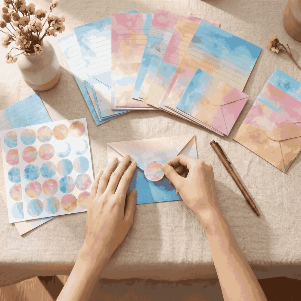 Stationery Letter Paper and Envelopes,160-Piece Watercolor Stationery Set,includes 50 sheets of lined letter paper and 50 envelopes,size 5.5 x 8.25 inches,perfect as a gift for children and girls