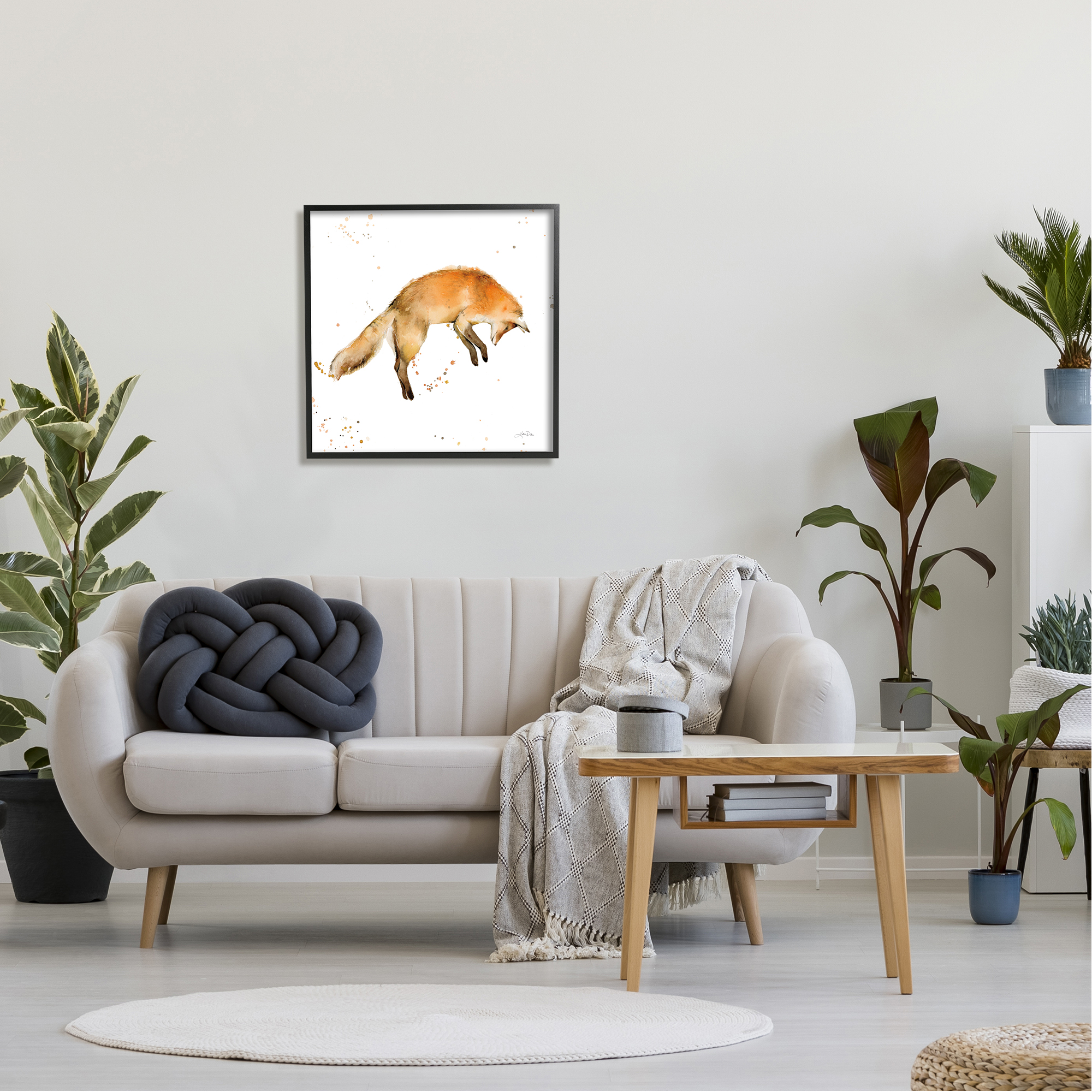 Stupell Industries Jumping Fox Modern Wildlife Animals & Insects Painting Black Framed Art Print Wall Art, 24 x 24