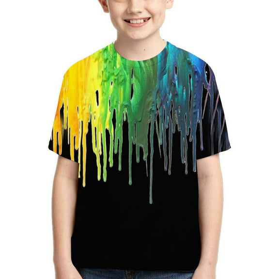 Odeerbi 4-16Y Kids Boys Tie-dye Print Cotton T-Shirt Fashion Children's Colorful Digital Printing Shirts Summer Loose Short Sleeve Tops Green