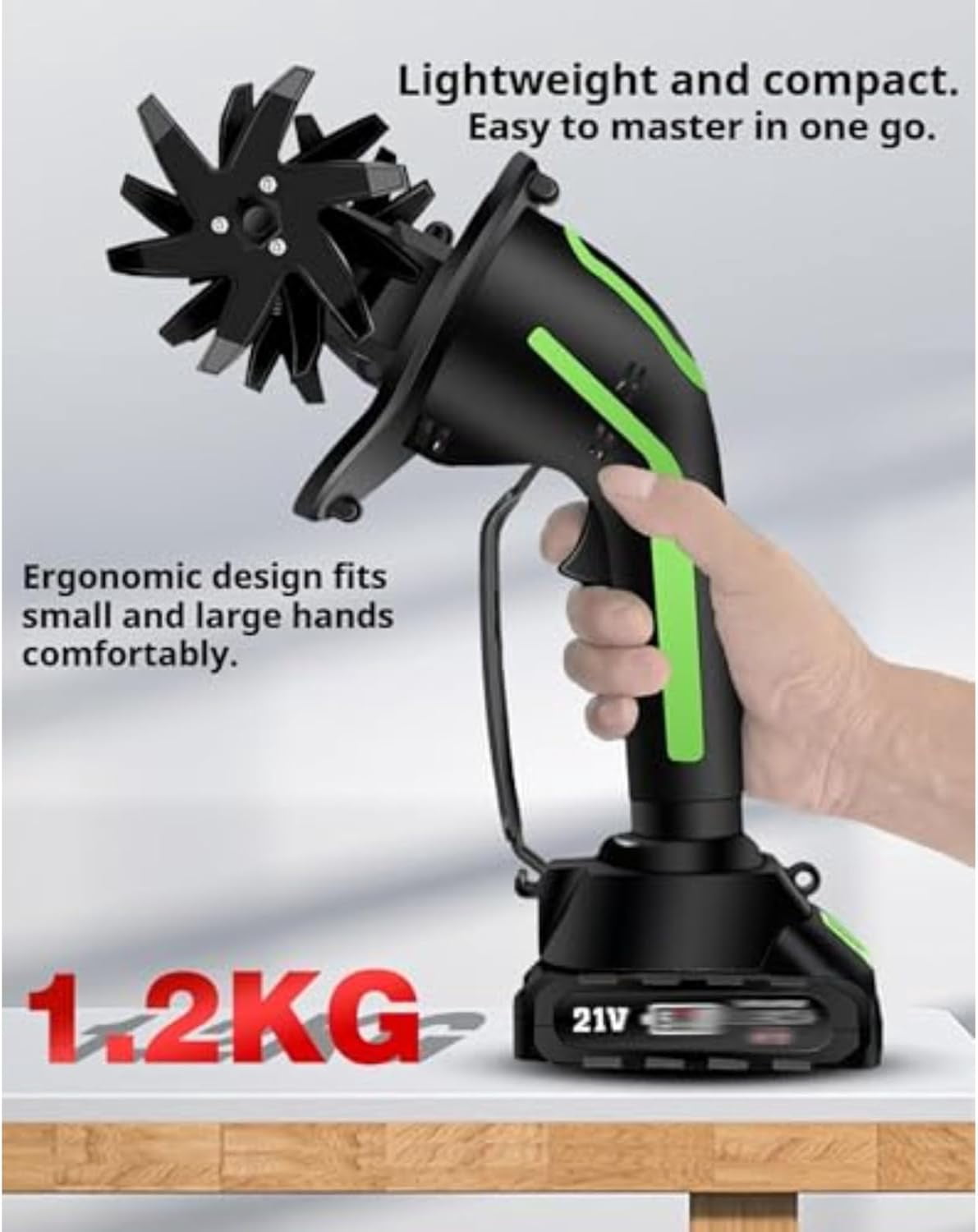 2 in 1 Cordless Tiller and Cultivator with Extension Pole, 20V Lightweight Handheld Battery Tiller Cultivator for Garden, Flower Beds, Weeding, Trenching, Battery Included
