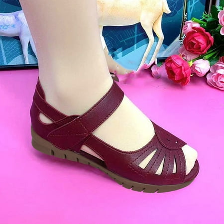 

Aueoeo Comfortable sandals for women Summer Ladies Shoes Wedge Heel Hollow Out Fish Mouth Casual Women s Sandals