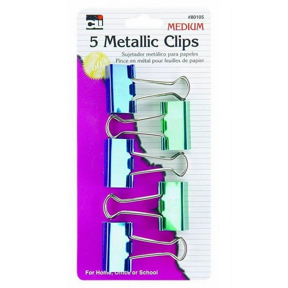 Charles Leonard Inc 80105 Charles Leonard Inc 80105 Medium Metallic Binder Clips Assorted Colors 5 Count