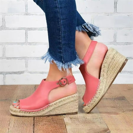 

KBODIU Sandals Women Athletic Comfortable Outdoor Sandals with Arch Support Walking Sandals European And American Roman Straw Wedge High Heel Fish Mouth Sandals for Spot/Beach/Travel/Home Pink 38
