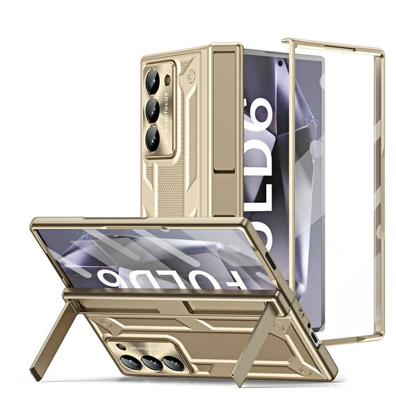 for Samsung Galaxy Z Fold 6 Case with Stand, [Built-in Screen Protector & Double Kickstand] Heavy Duty Rugged Full-Body Shockproof Hinge Protection Phone Case for Samsung Galaxy Z Fold 6, Gold