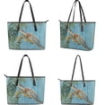 thumbnail image 3 of TSOVTHRID Sea Turtle Palm Leaf Handbag and Wallet Set Womens Tote Bag Blue Top Handle Handbag with Matching Leather Wallet Wood Grain Print Large Capacity Shoulder Satchel Clutch Purse, 3 of 7