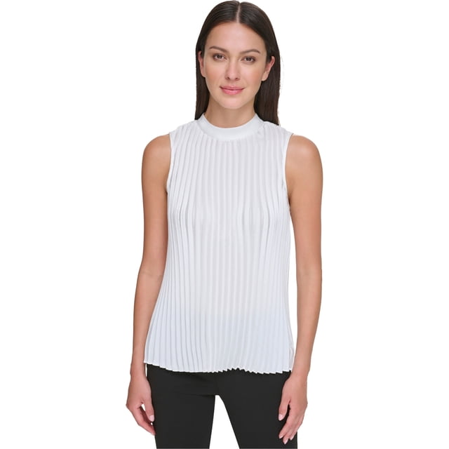 DKNY Womens Pleated Halter Blouse Top, White, Medium