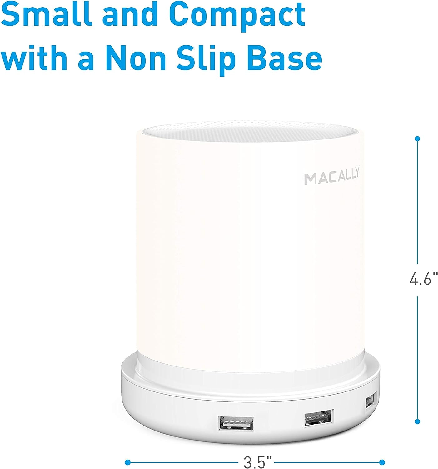 Macally Small Bedside Lamp with USB Port - Smart Touch Lamp with USB Charging Ports - Dimmable Warm White Light - Perfect as LED Bedroom Nightstand Lamp or Bedside Night Light USB Charger - White