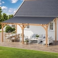 thumbnail image 2 of YODOLLA 16' x 10' Wall-Mounted Outdoor Wood Gazebo, Hardtop Cedar Pergola with Heavy-Duty Awnings for Patio, Deck, Backyard, 2 of 9