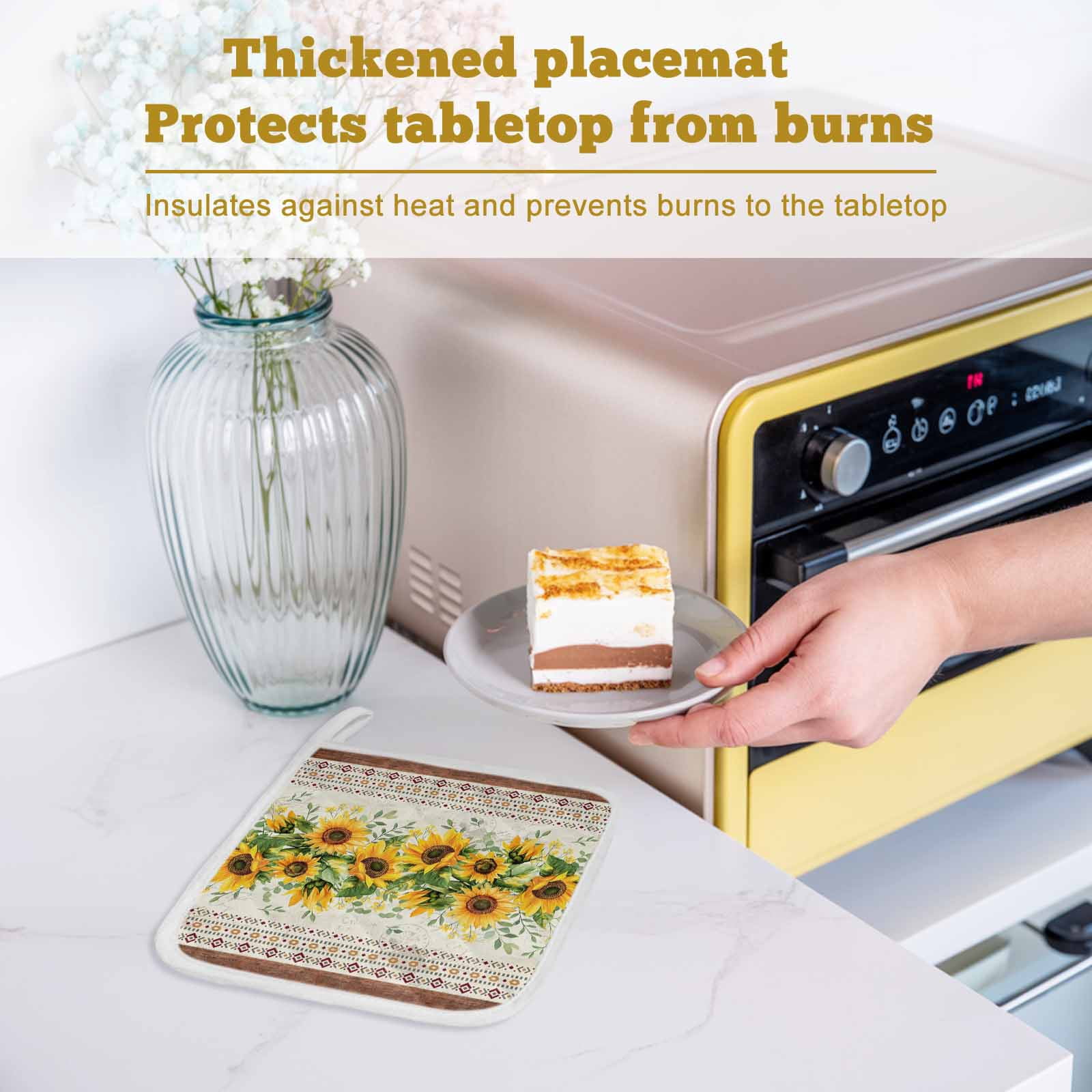 Sunflower Brown Pot Holders for Kitchen Heatproof Potholder, 4 Pack Retro Southwest Country Plant Leaf Floral Hot Pads Multipurpose Oven Pads Cloth Potholders Trivet for Cooking and Baking