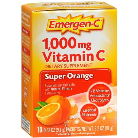 Emergen-C 1,000 mg Vitamin C Drink Mix Packets Super Orange 10 Each (Pack of 4)