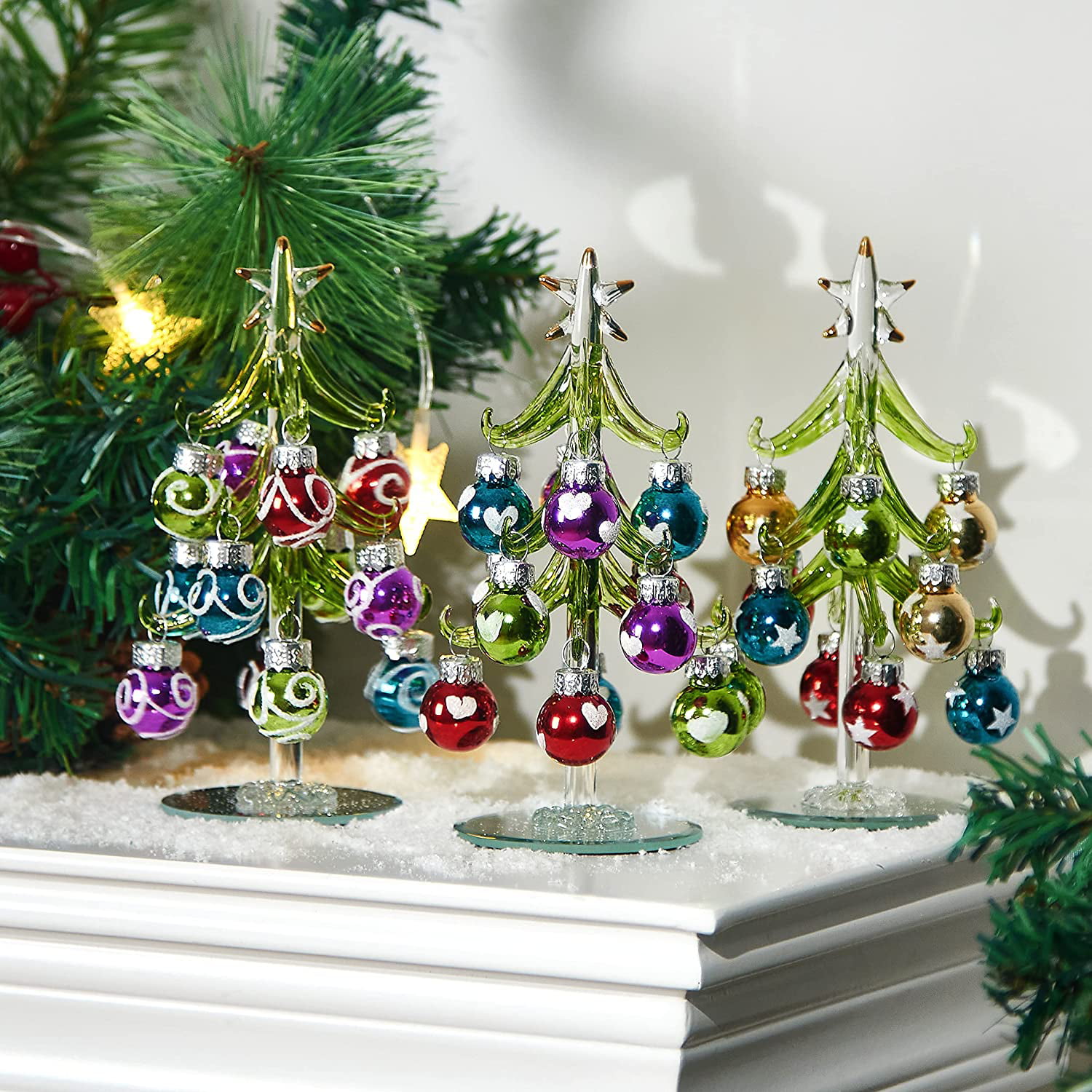 Set Of Snowflake Christmas Decorations Mirrored Glass Tree Ornament Luxury Xmas 