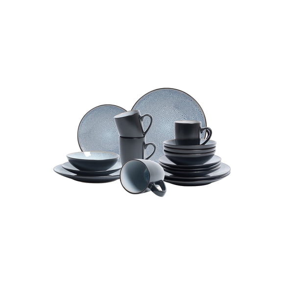 HomeVss 16-Piece plates and bowls sets - Serves 4, Stoneware Dinner Set Reactive Glaze (Grey)