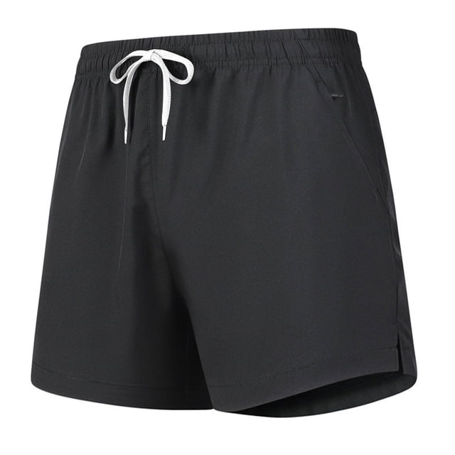 BLVB Women's Running Shorts Elastic Mid Waisted with Pockets Sporty Workout Athletic Shorts Gym Clothes