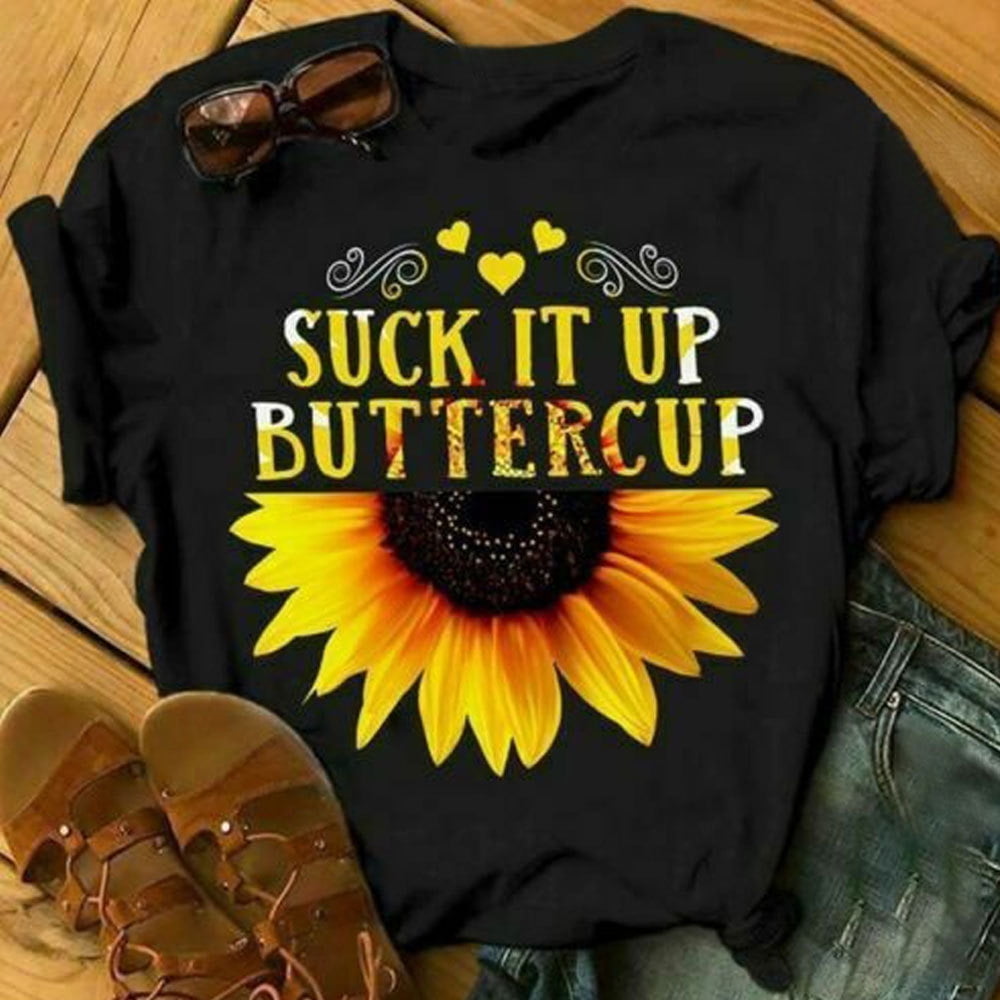 Women's Fashion Sunflower Pattern Casual Short-Sleeved Round Neck T-shirt