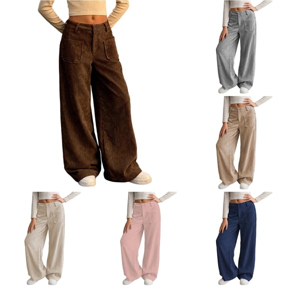 Weebloom Wide Leg Pants For Girls Kids Corduroy Button Front Zipper Straight Pants With Pockets For Youth Trousers Brown 9-10 Years