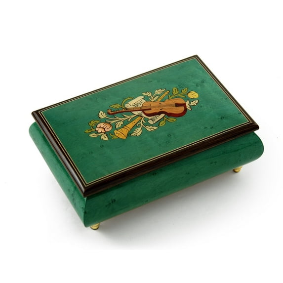 Brilliant Handcrafted Mint Green Musical Instrument Theme Wood Inlay Music Box - Piano Sonata in Minor Op 90 (Beethoven)