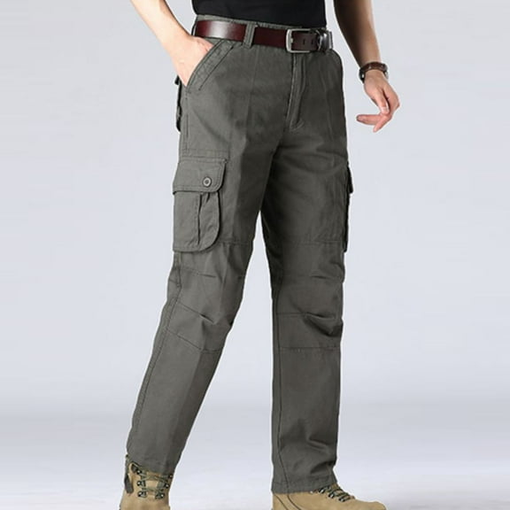 WQQZJJ Men's Relaxed Fit Cargo Pants Drawstring Stretchy Elastic Waist Work Casual Pants with Zipper Pockets Army Green-L