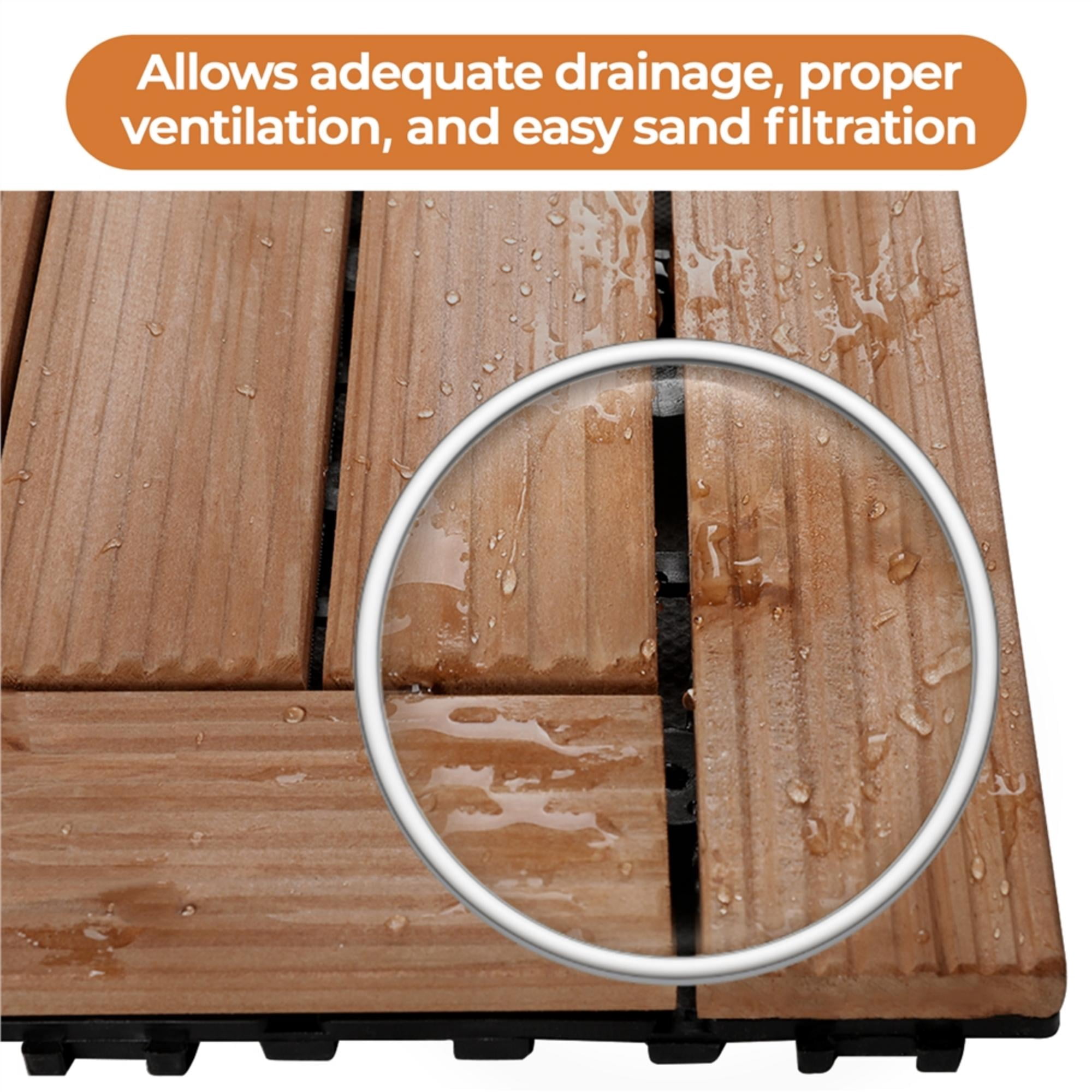 Renwick 12” x 12” Interlocking Wood Flooring Tiles for Deck, Pack of 27, Brown