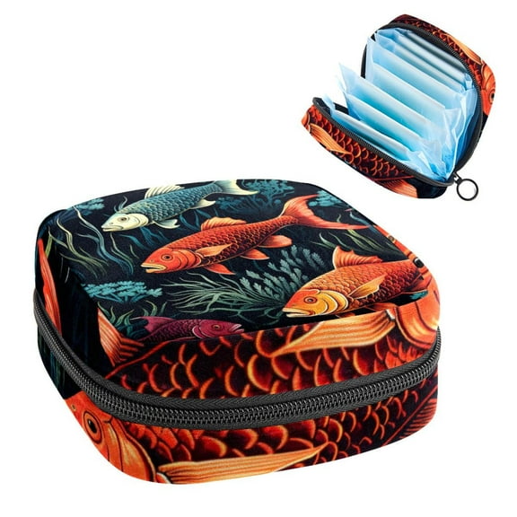 Fish Sanitary Napkin Storage Bag Makeup Pouch for Purse, Small Sanitary Napkin Disposal Bags, in Velvet, Sponge, Oxford Fabric, 4.7x6.6x6.6 in