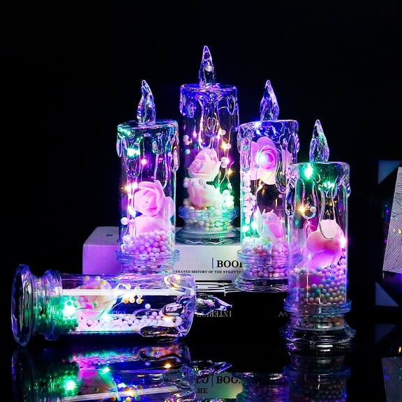Dserhfy 1Pc/2Pcs Eternal Flower Flameless Candles LED Flickering Pillar Candles Valentine's Day Night Light for Wedding Home Decor