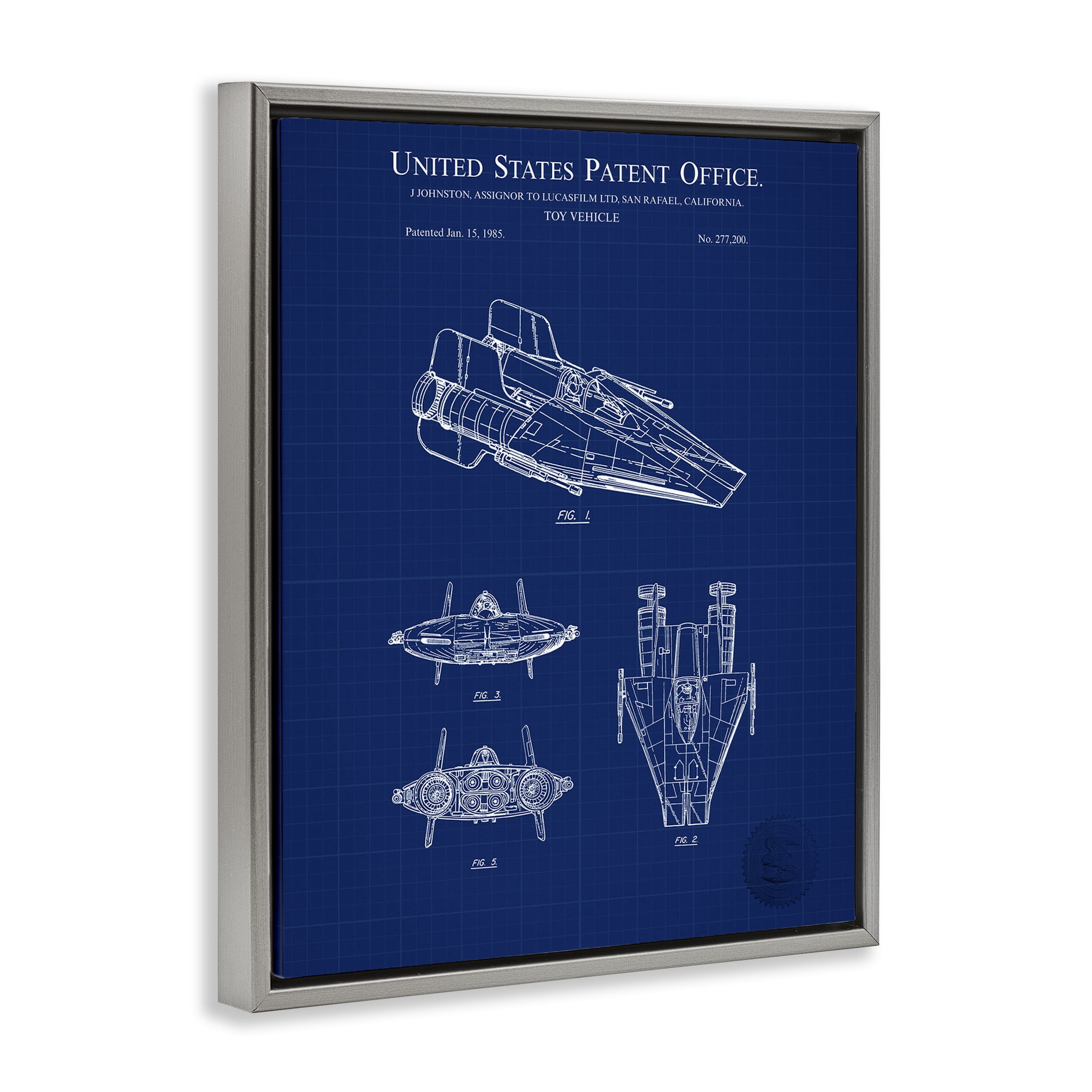 Stupell Industries Toy Vehicle Blueprint Transportation Painting Gray Floater Framed Art Print Wall Art, 17 x 21